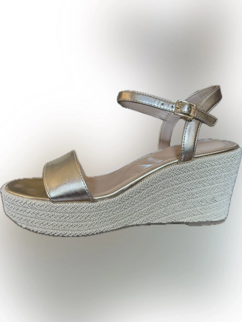 Kelly & Katie Metallic Gold Espadrille Wedge Sandals - Picture 6 of 8